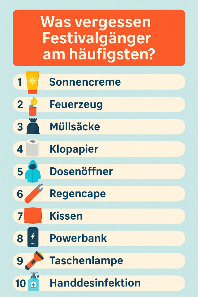 Infografik "Was vergessen Festivalgänger am häufigsten?"