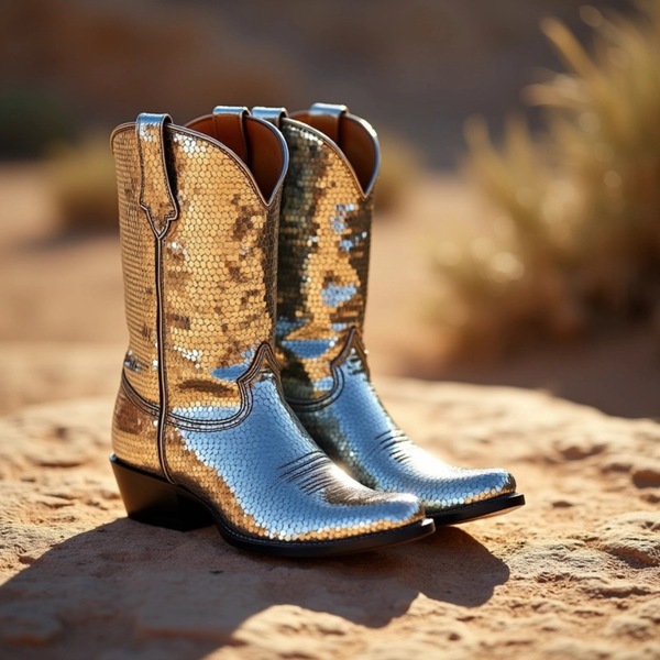 Silberne Glitzer-Cowboy-Boots